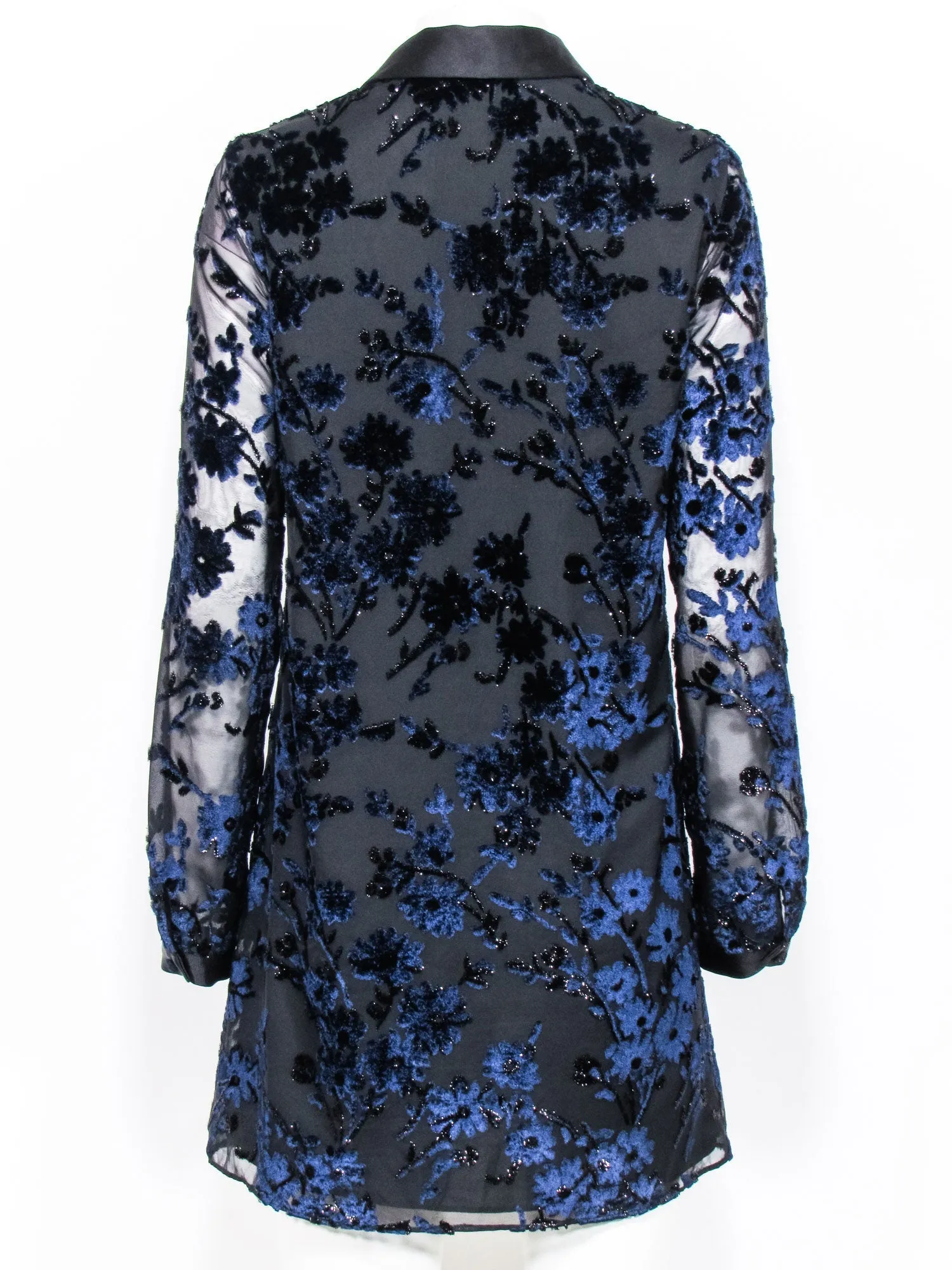 Alice & Olivia - Black & Navy Velvet Floral Pattern Shift Dress Sz 6