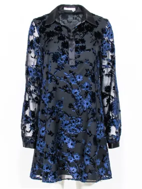 Alice & Olivia - Black & Navy Velvet Floral Pattern Shift Dress Sz 6