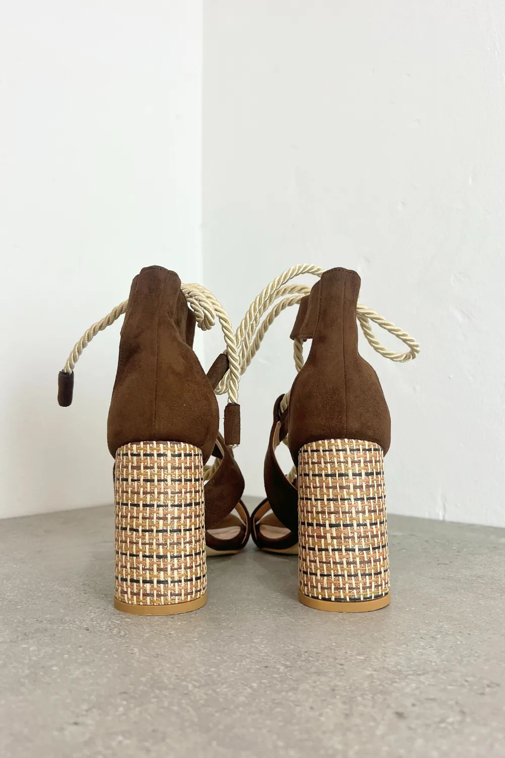 Atix Suede Block Heel Brown Gold