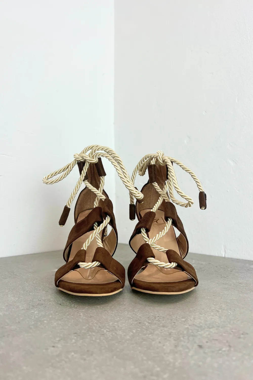 Atix Suede Block Heel Brown Gold