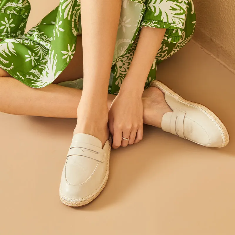 BeauToday Womens Sheepskin Muler Penny Loafer Slipper with Eco-friendly Lightweight Straw Sole