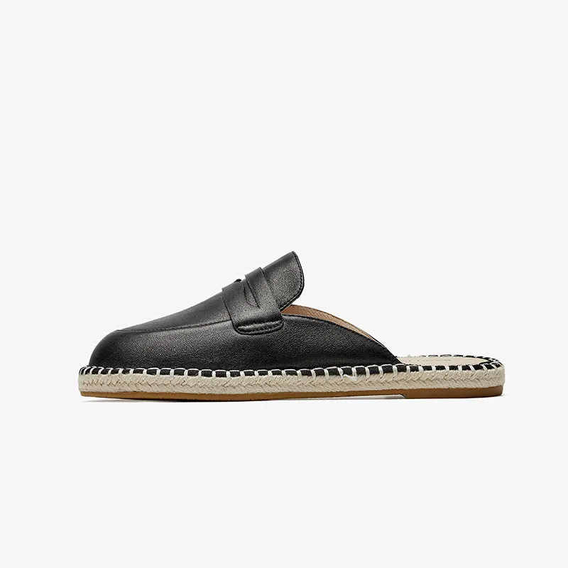 BeauToday Womens Sheepskin Muler Penny Loafer Slipper with Eco-friendly Lightweight Straw Sole