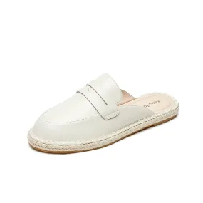 BeauToday Womens Sheepskin Muler Penny Loafer Slipper with Eco-friendly Lightweight Straw Sole