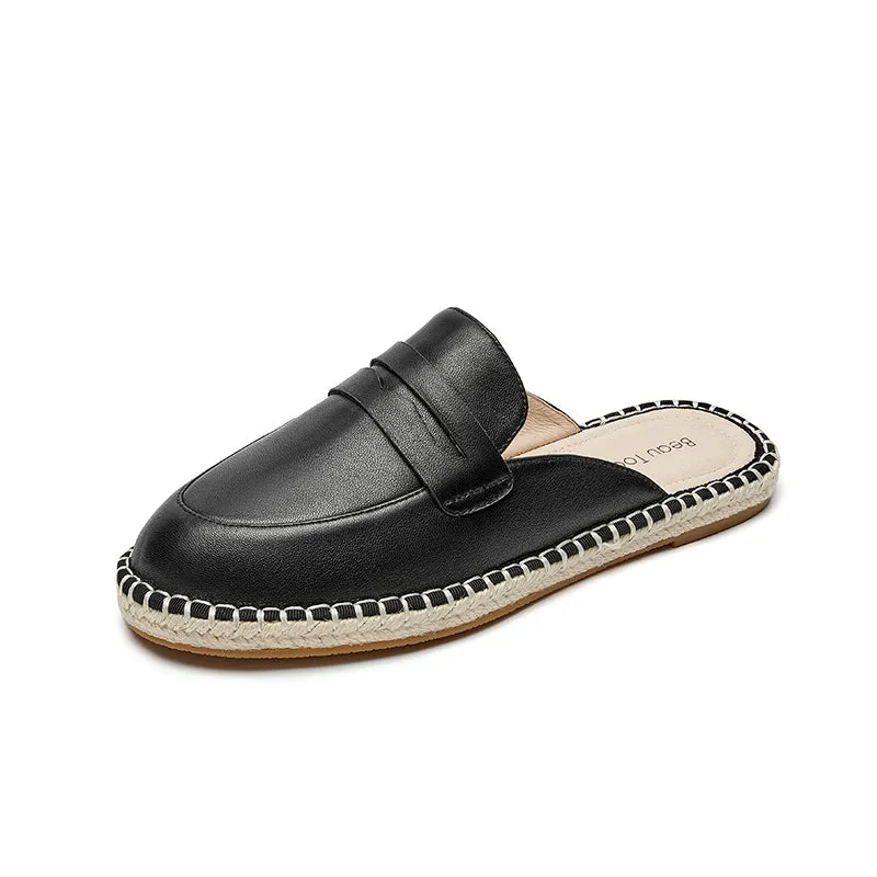 BeauToday Womens Sheepskin Muler Penny Loafer Slipper with Eco-friendly Lightweight Straw Sole
