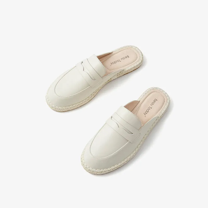 BeauToday Womens Sheepskin Muler Penny Loafer Slipper with Eco-friendly Lightweight Straw Sole