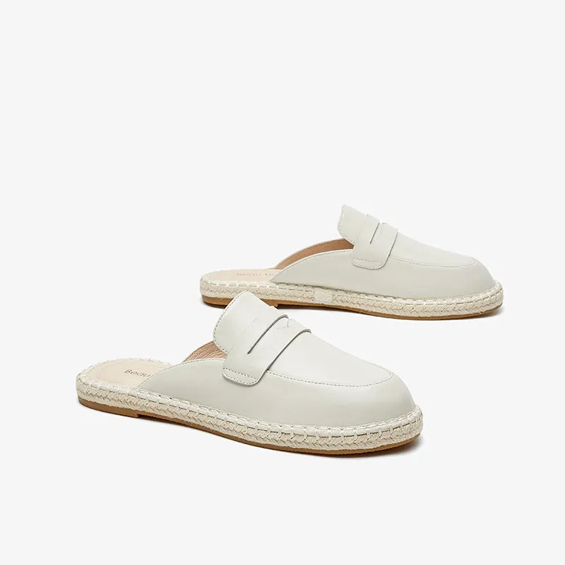 BeauToday Womens Sheepskin Muler Penny Loafer Slipper with Eco-friendly Lightweight Straw Sole