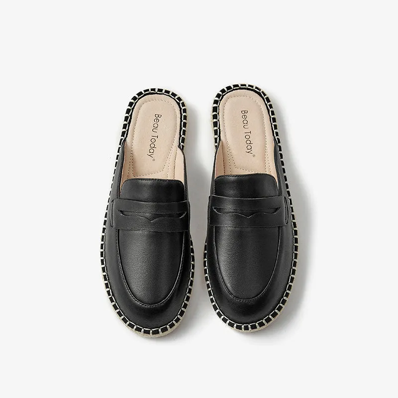 BeauToday Womens Sheepskin Muler Penny Loafer Slipper with Eco-friendly Lightweight Straw Sole