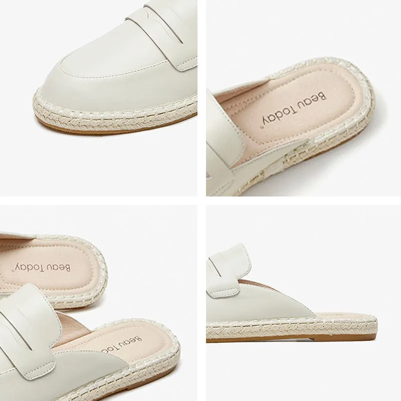 BeauToday Womens Sheepskin Muler Penny Loafer Slipper with Eco-friendly Lightweight Straw Sole
