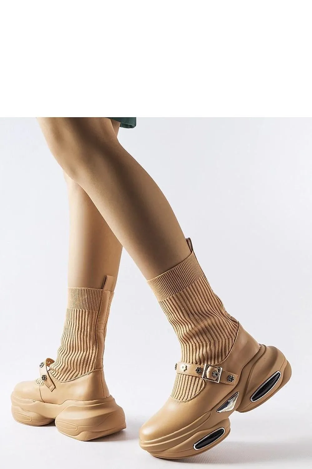 Beige boots with sock upper