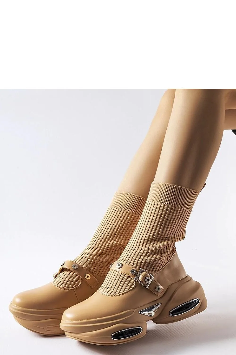 Beige boots with sock upper