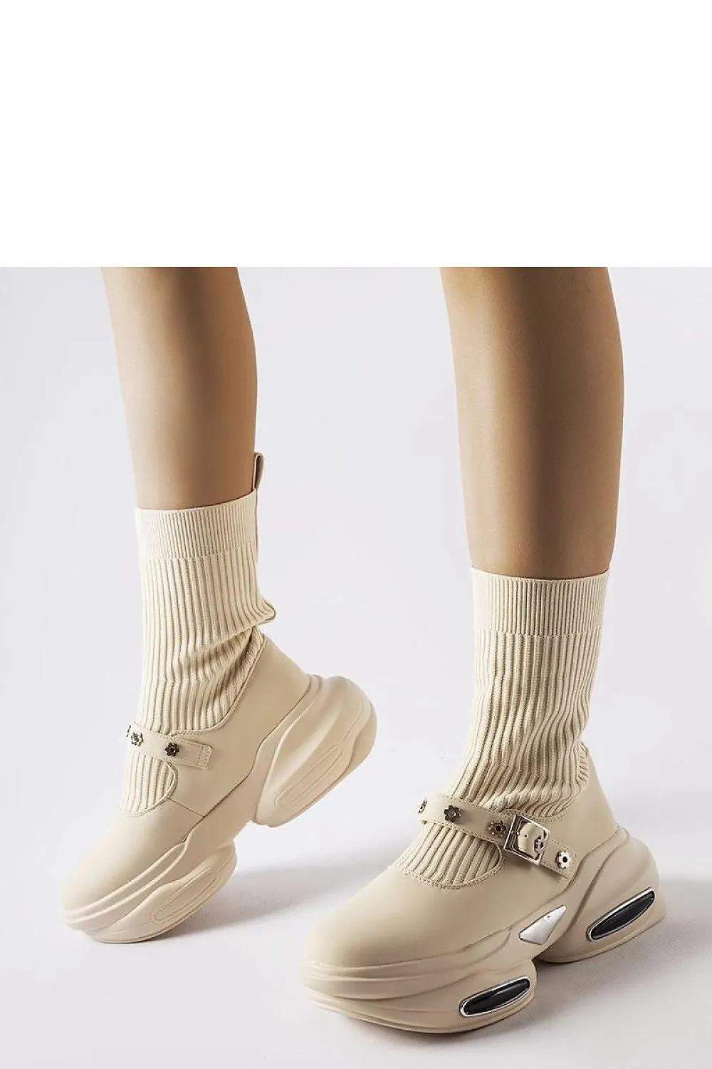 Beige boots with sock upper