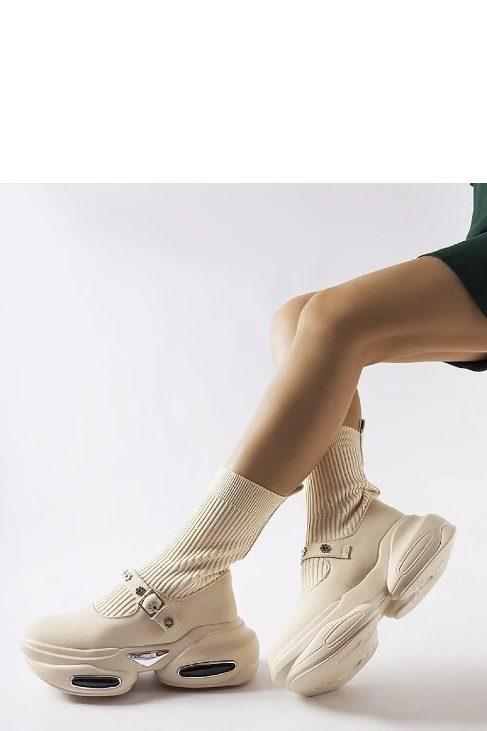 Beige boots with sock upper