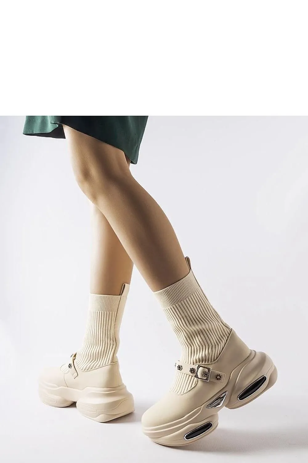 Beige boots with sock upper