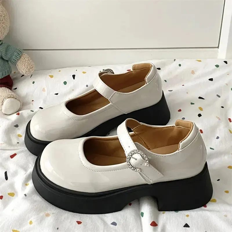 binfenxie Black Retro British Style Small Leather Shoes Women Super High Heels Loafers Woman College Jk Uniform Shoes Mary Janes Shoes