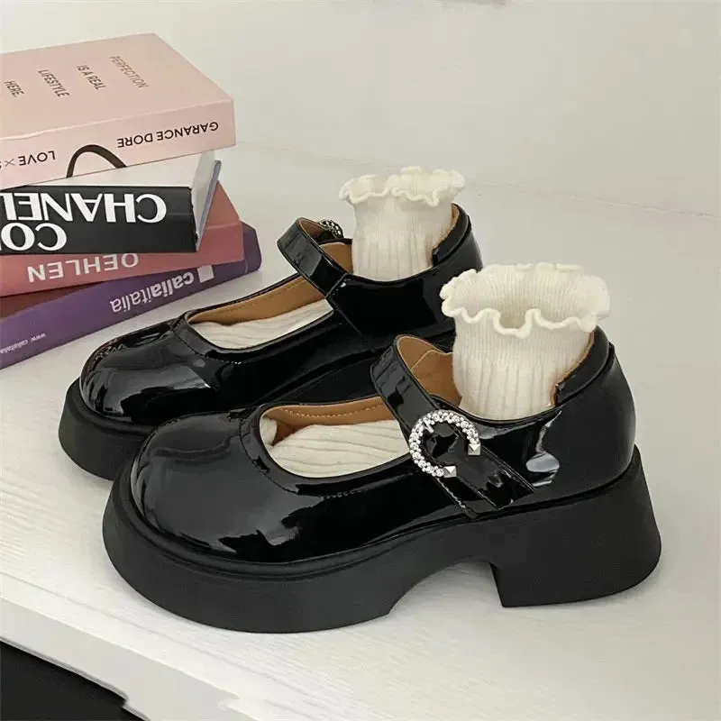 binfenxie Black Retro British Style Small Leather Shoes Women Super High Heels Loafers Woman College Jk Uniform Shoes Mary Janes Shoes