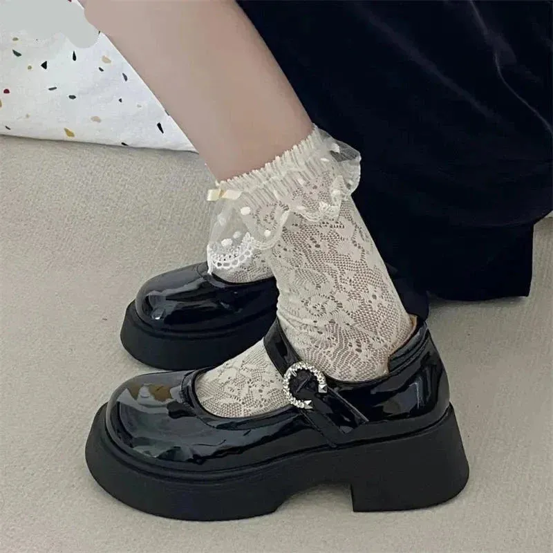 binfenxie Black Retro British Style Small Leather Shoes Women Super High Heels Loafers Woman College Jk Uniform Shoes Mary Janes Shoes