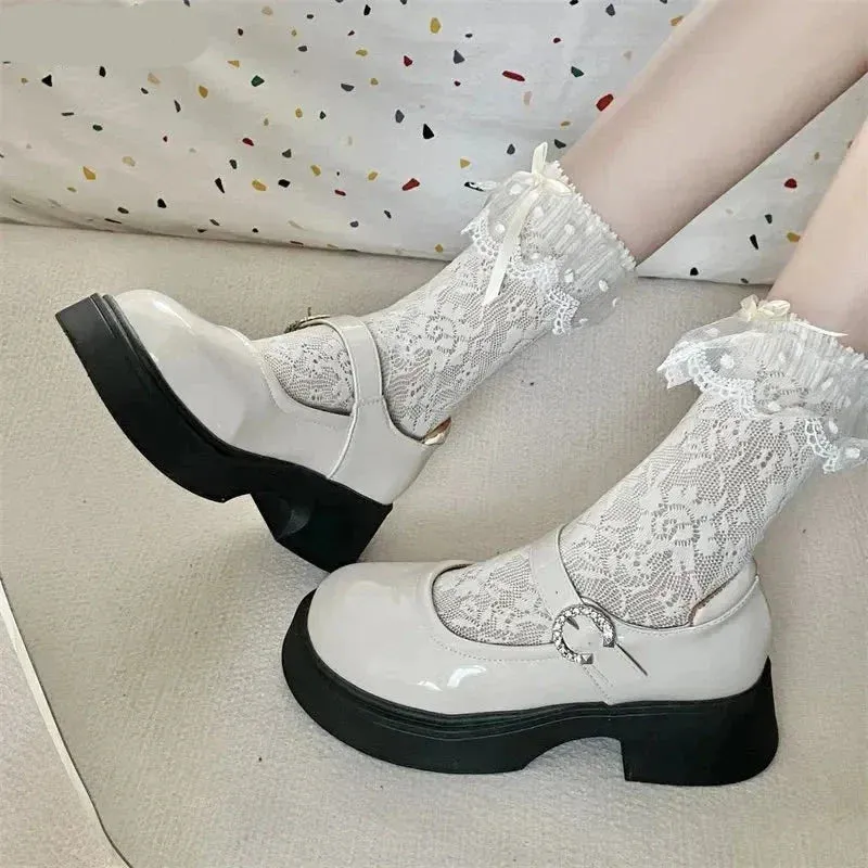 binfenxie Black Retro British Style Small Leather Shoes Women Super High Heels Loafers Woman College Jk Uniform Shoes Mary Janes Shoes