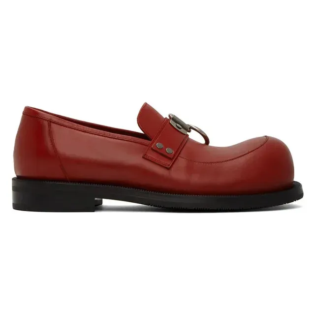 Black Round Toe Metal Buckle Chunky Loafers