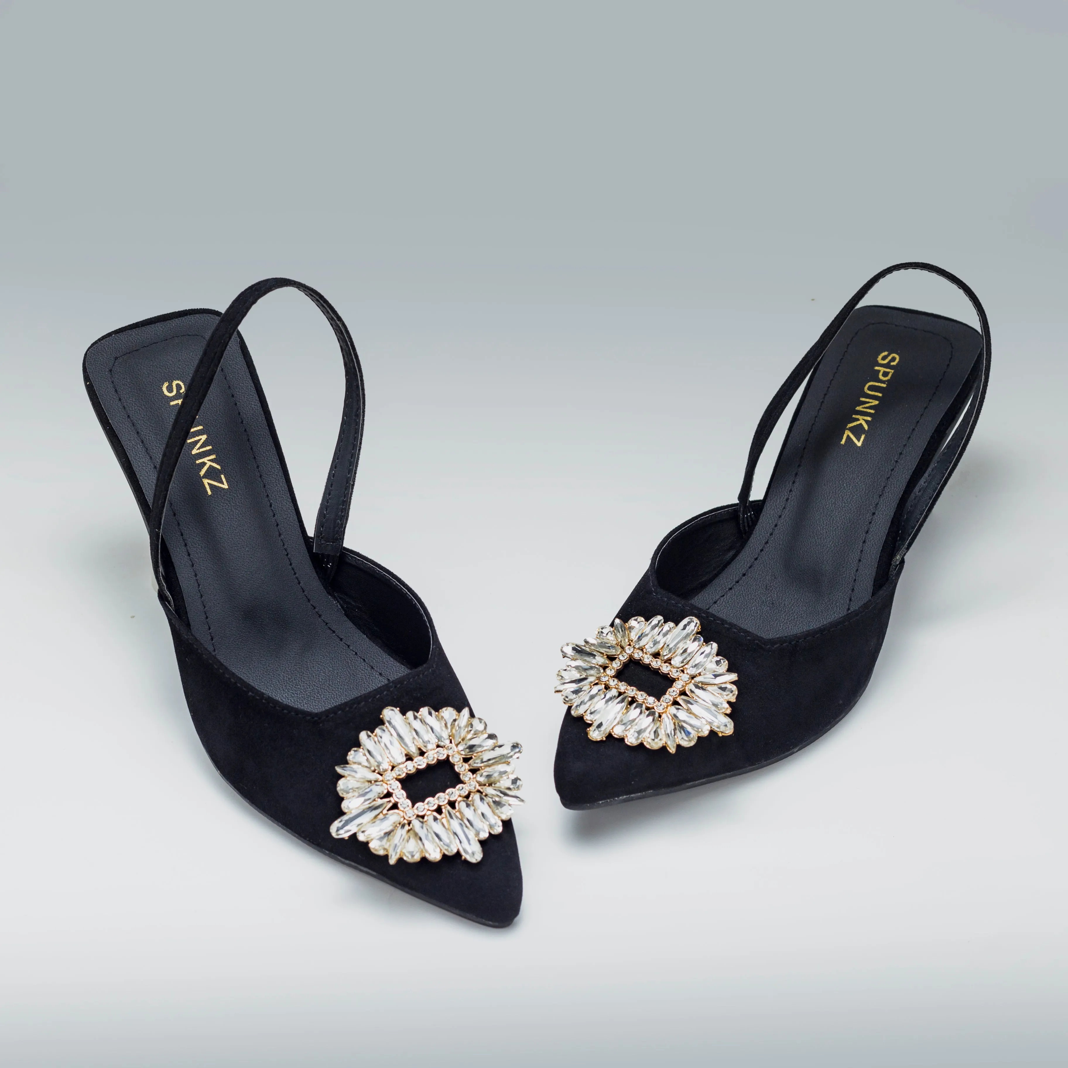 Camelia Black Velvet Slingback Heels