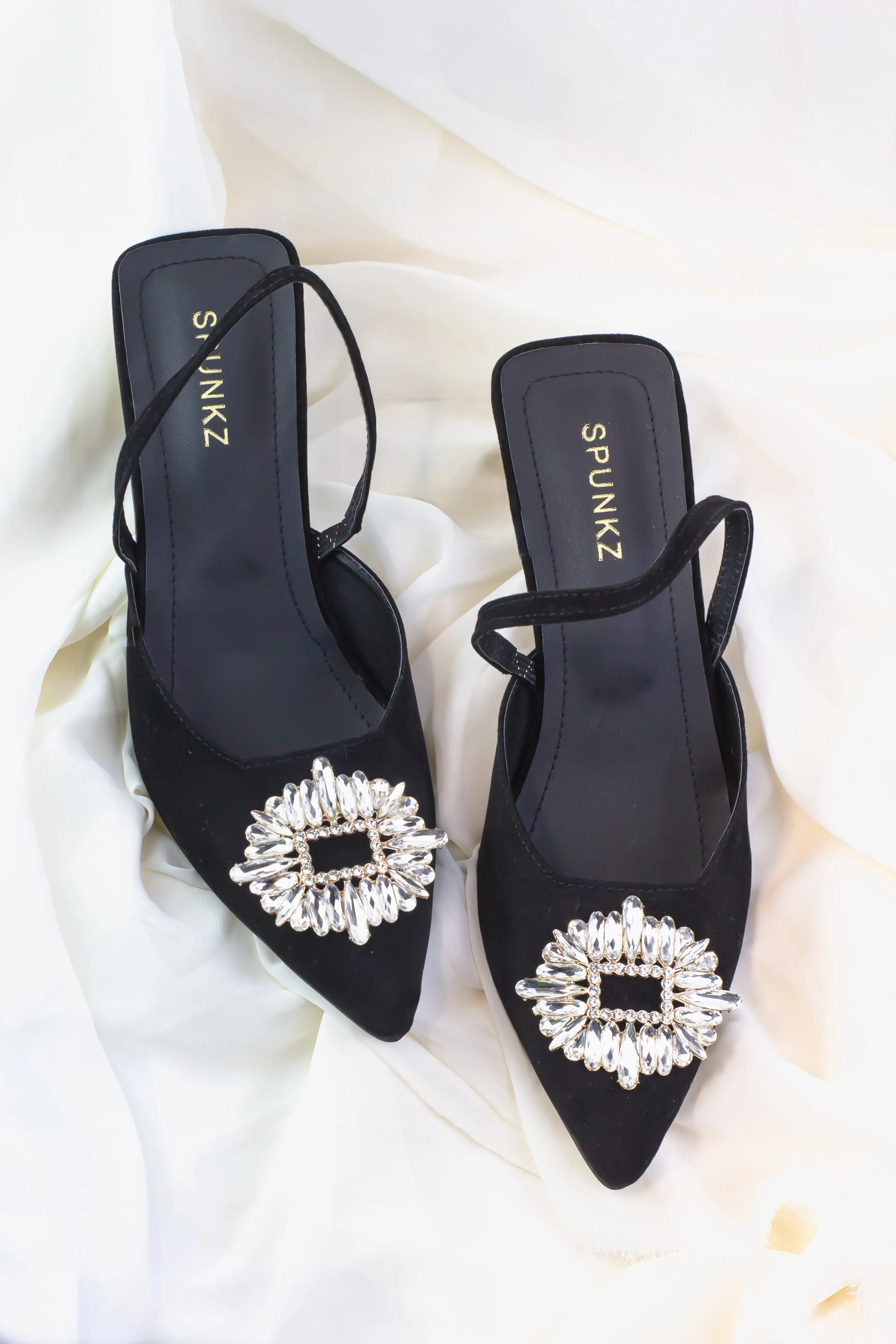 Camelia Black Velvet Slingback Heels