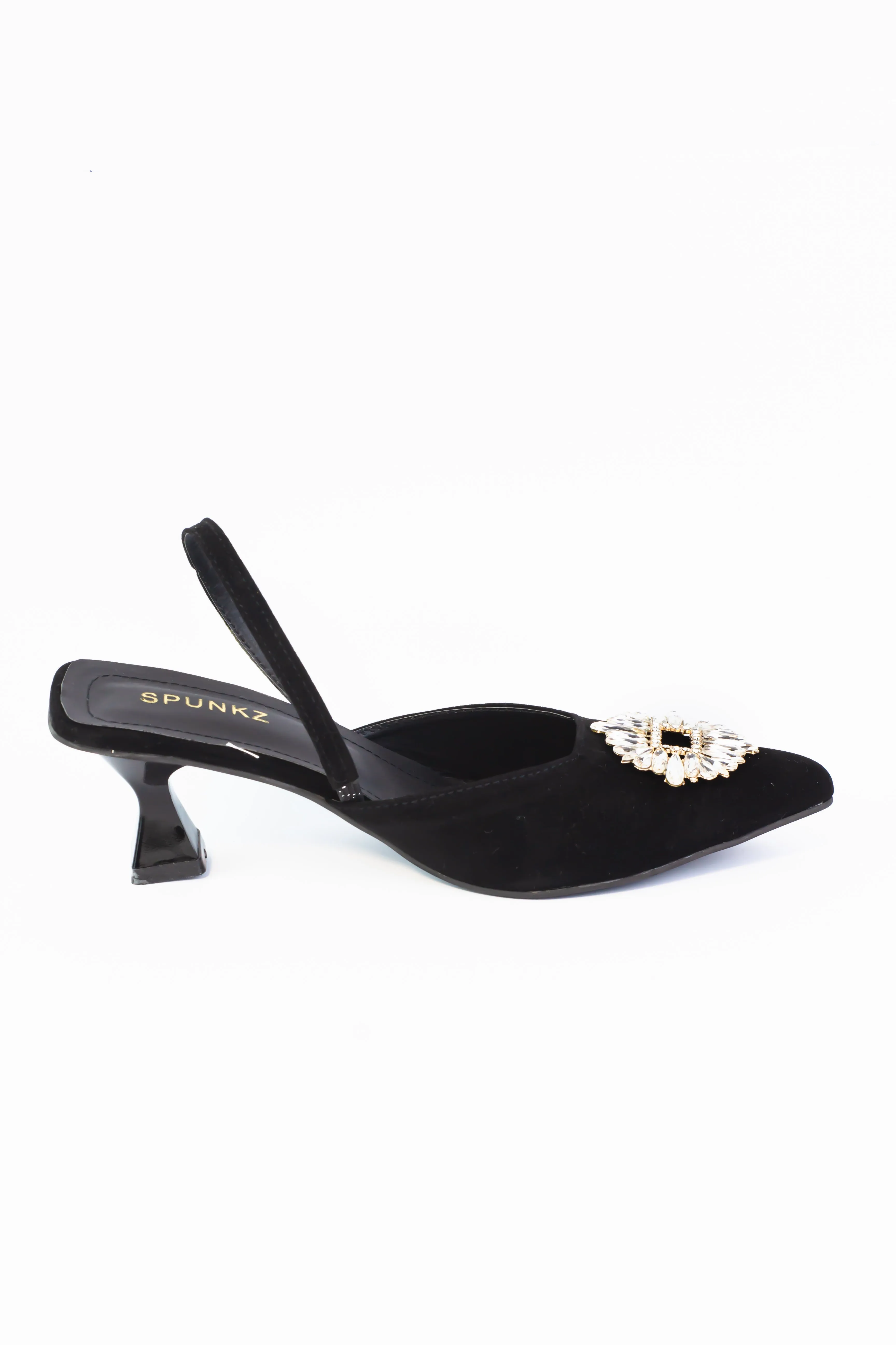 Camelia Black Velvet Slingback Heels