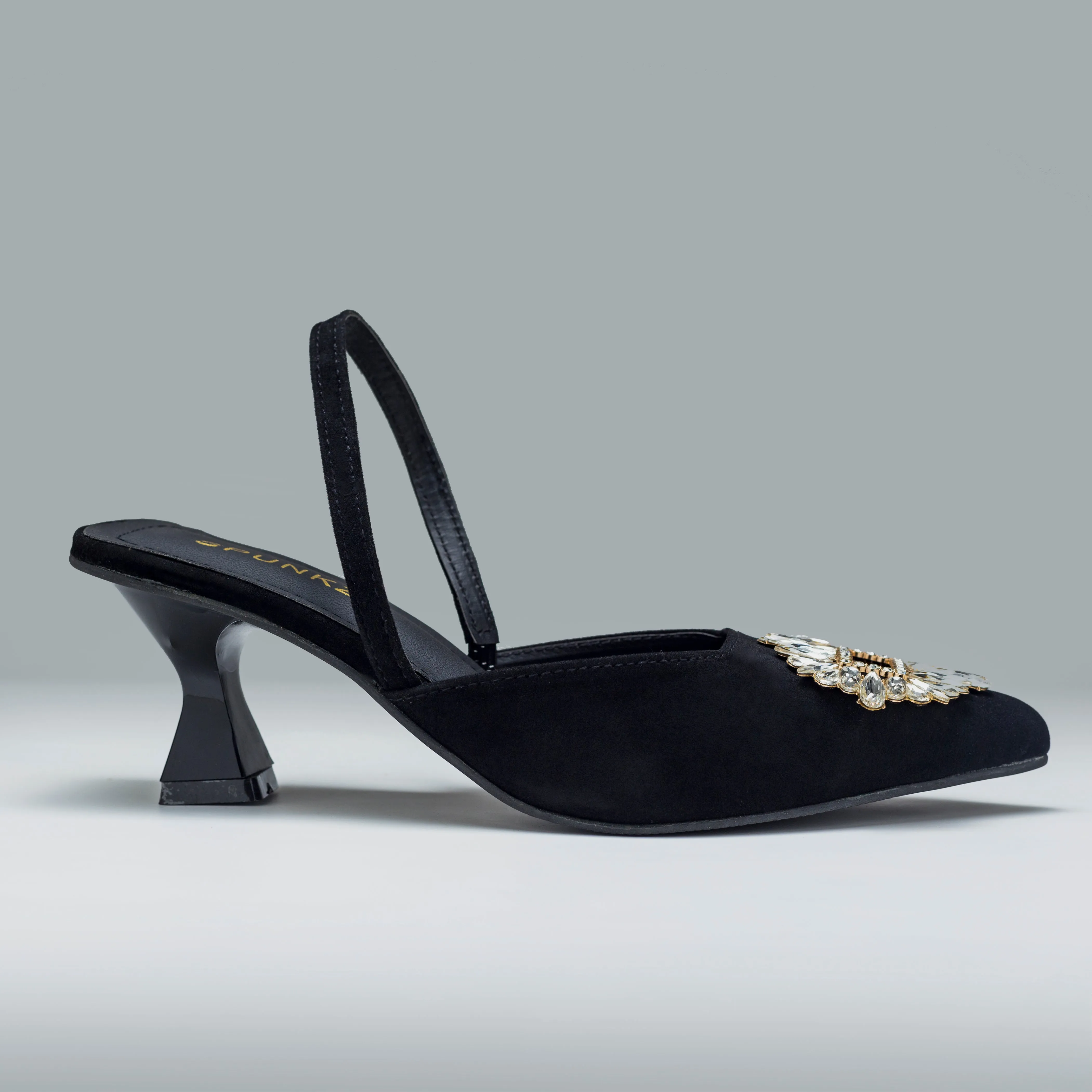 Camelia Black Velvet Slingback Heels