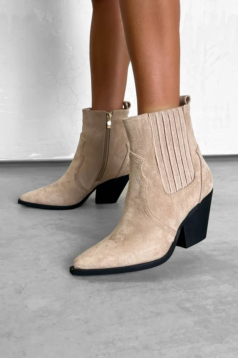 CASSIDY Western Cowboy Boots - Beige