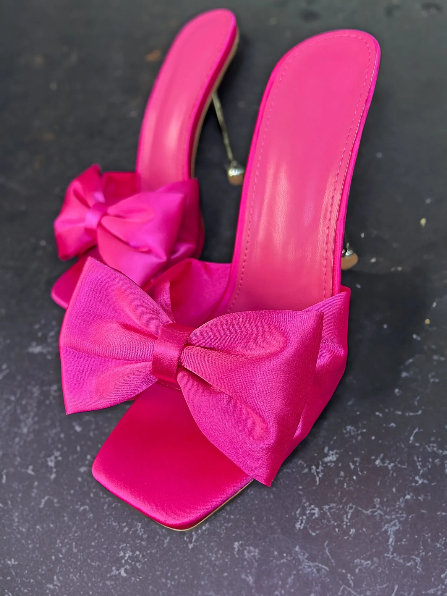 Cayla Bow Satin High Heels in Hot Pink