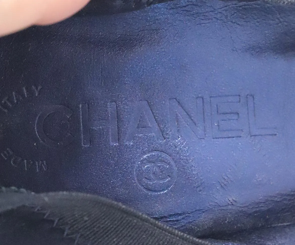 Chanel Navy Suede Glitter Heels sz 11.5