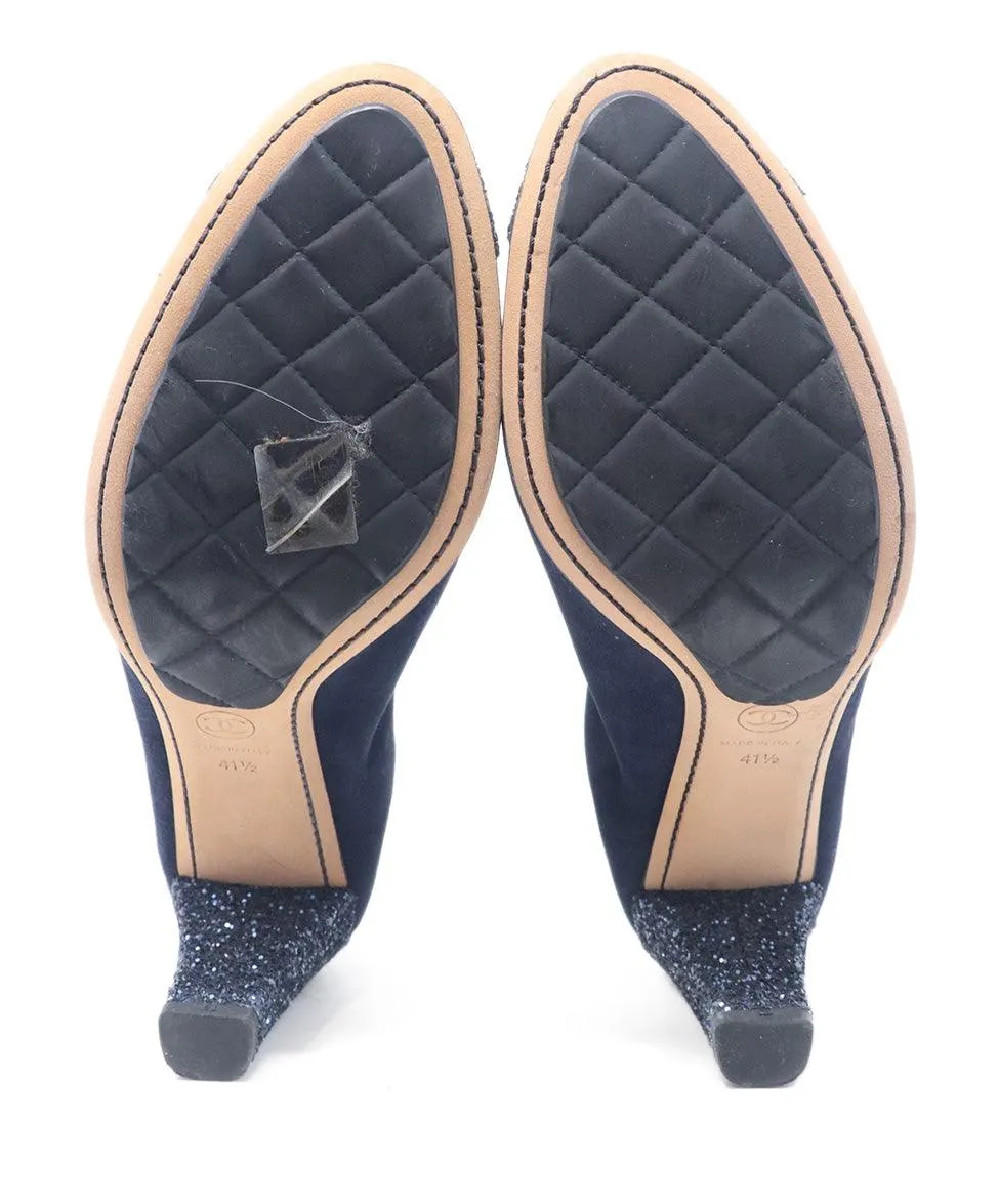 Chanel Navy Suede Glitter Heels sz 11.5