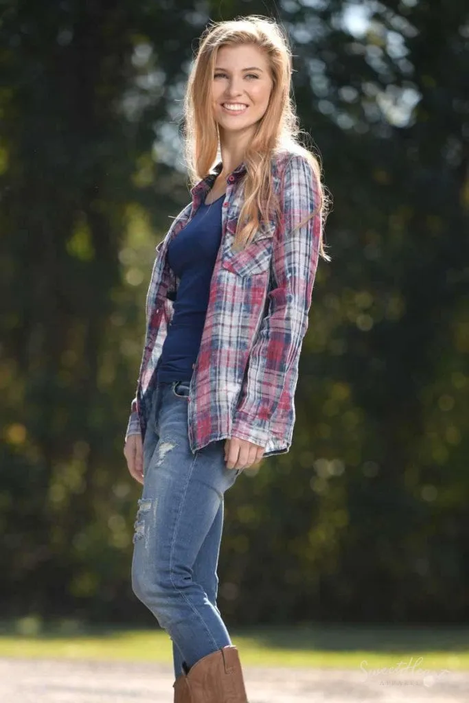 Country Kiss - Flannel Blue & Red Shirt