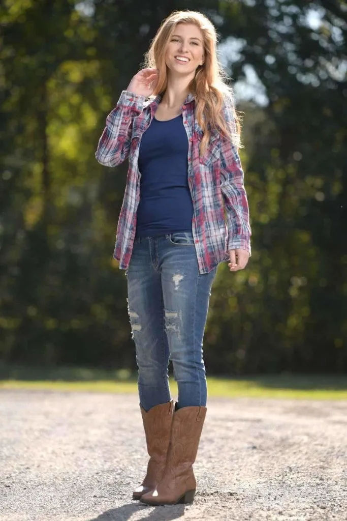 Country Kiss - Flannel Blue & Red Shirt