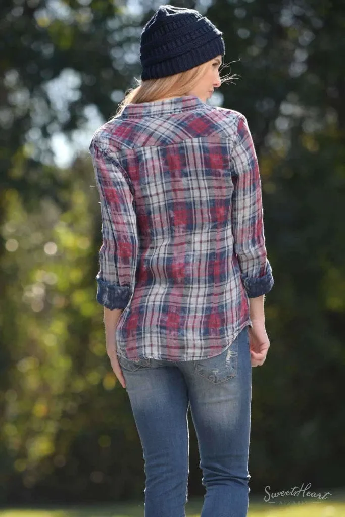 Country Kiss - Flannel Blue & Red Shirt