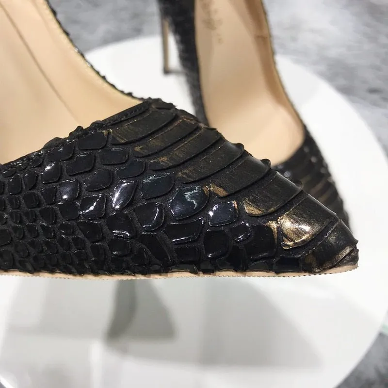 CrocChic Embossed Designer Pointed Toe Party Heels