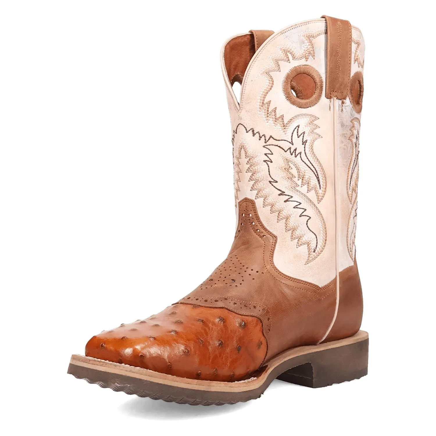 Dan Post Mens Martel Brown/Bone Full Quill Ostrich Cowboy Boots