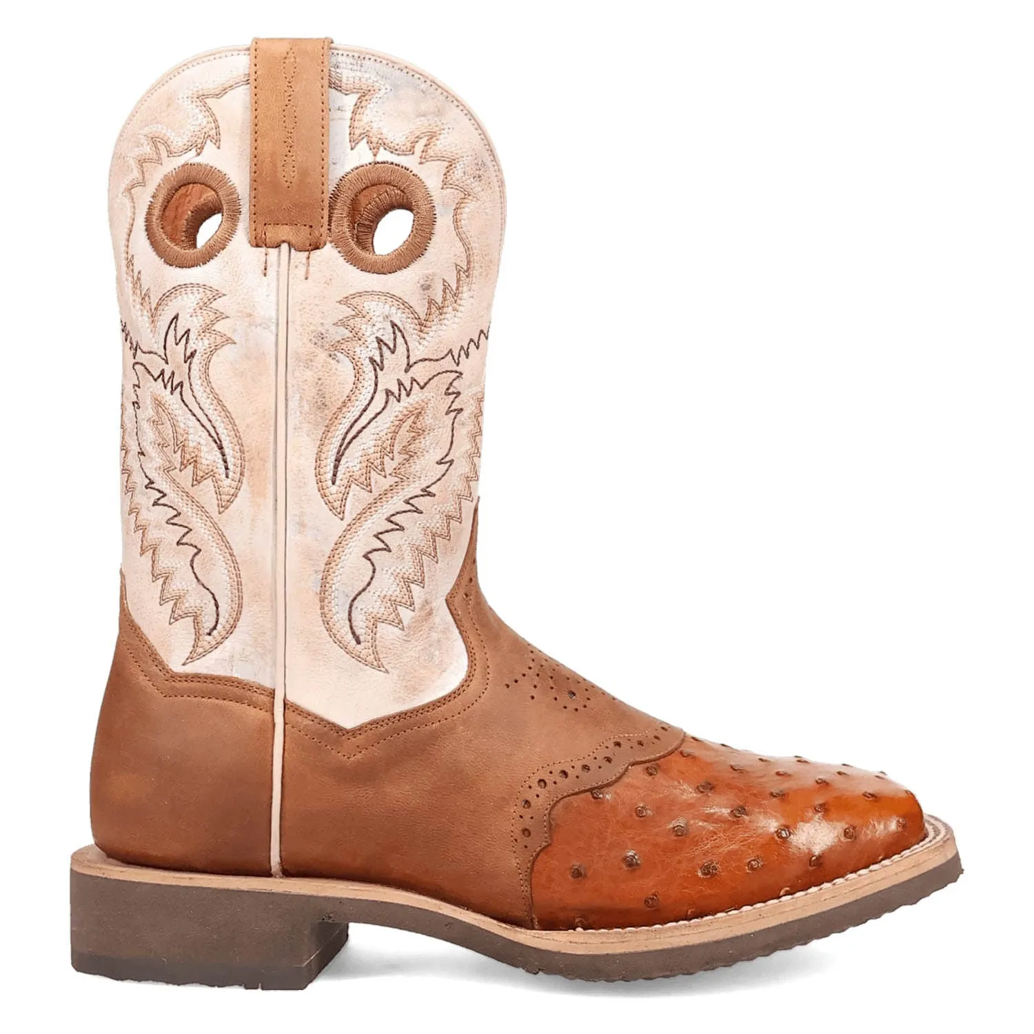 Dan Post Mens Martel Brown/Bone Full Quill Ostrich Cowboy Boots