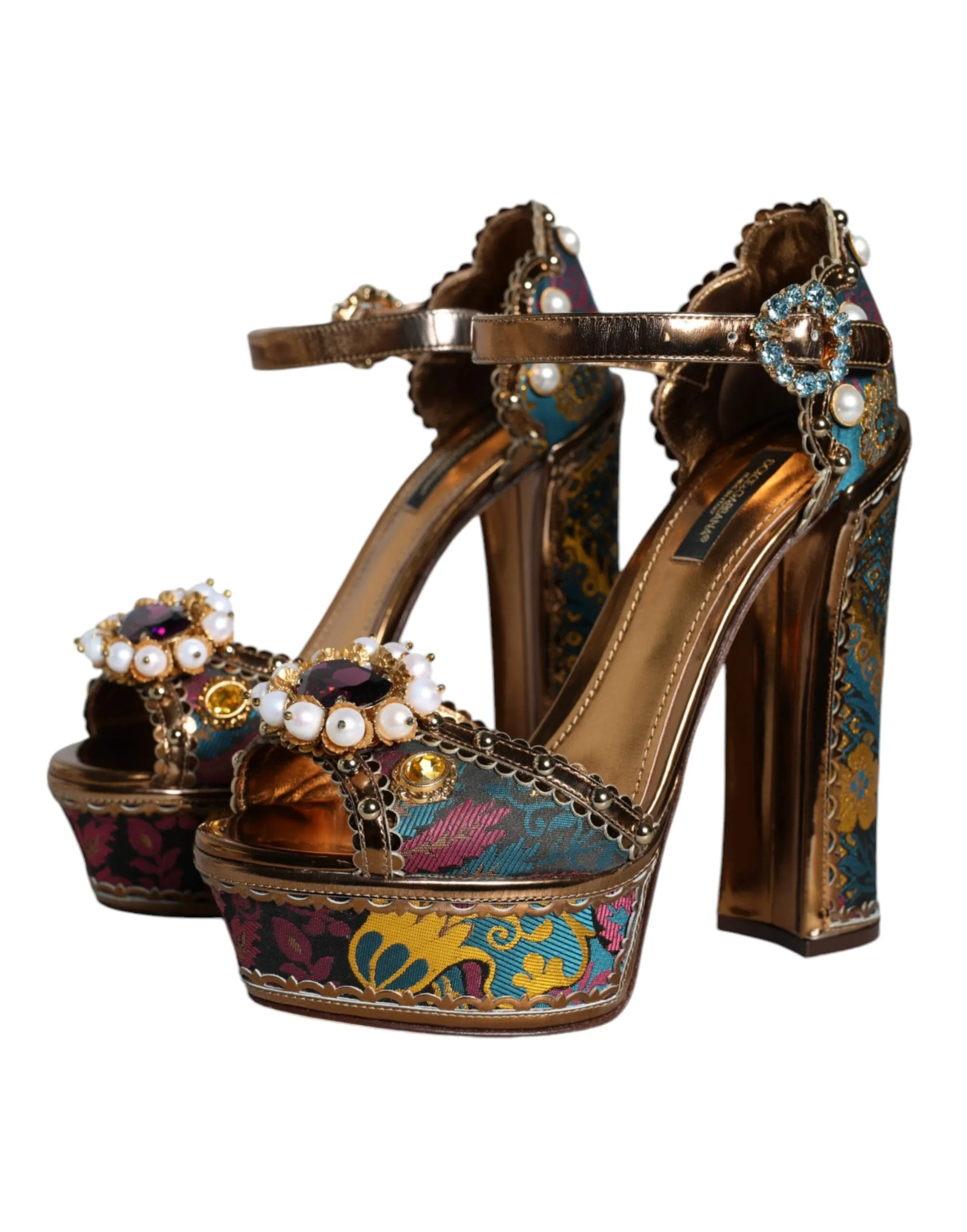 Dolce & Gabbana Jacquard Embellished Keira Sandals