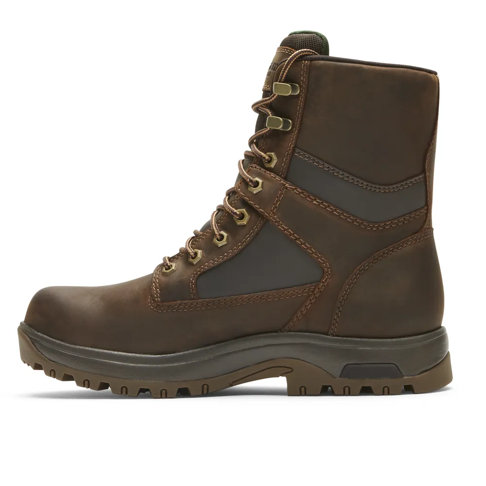 Dunham Men's 8000Works Waterproof 8-Inch Plain Toe Boot Brown Leather