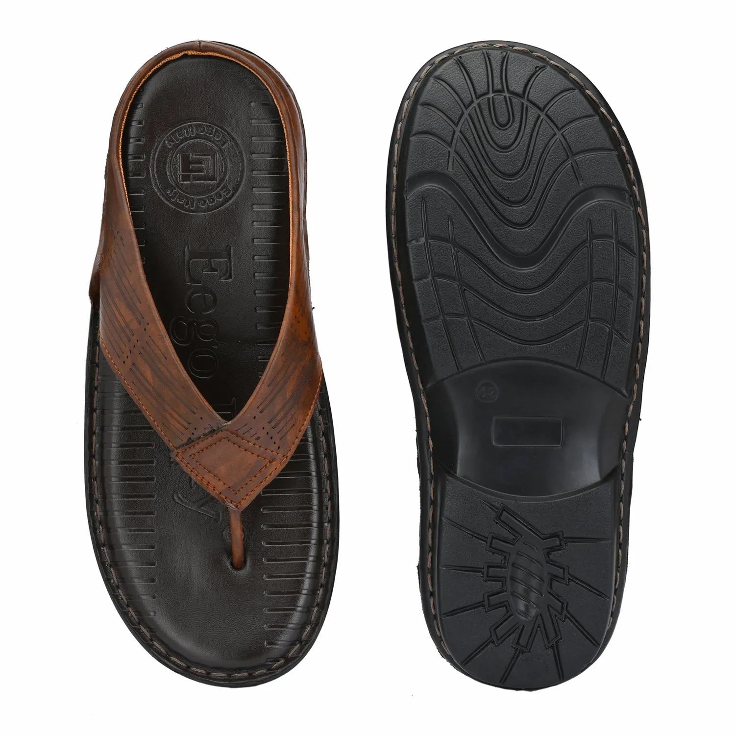 Eego Italy Men's Comfort Thong Slippers KM-3-BROWN