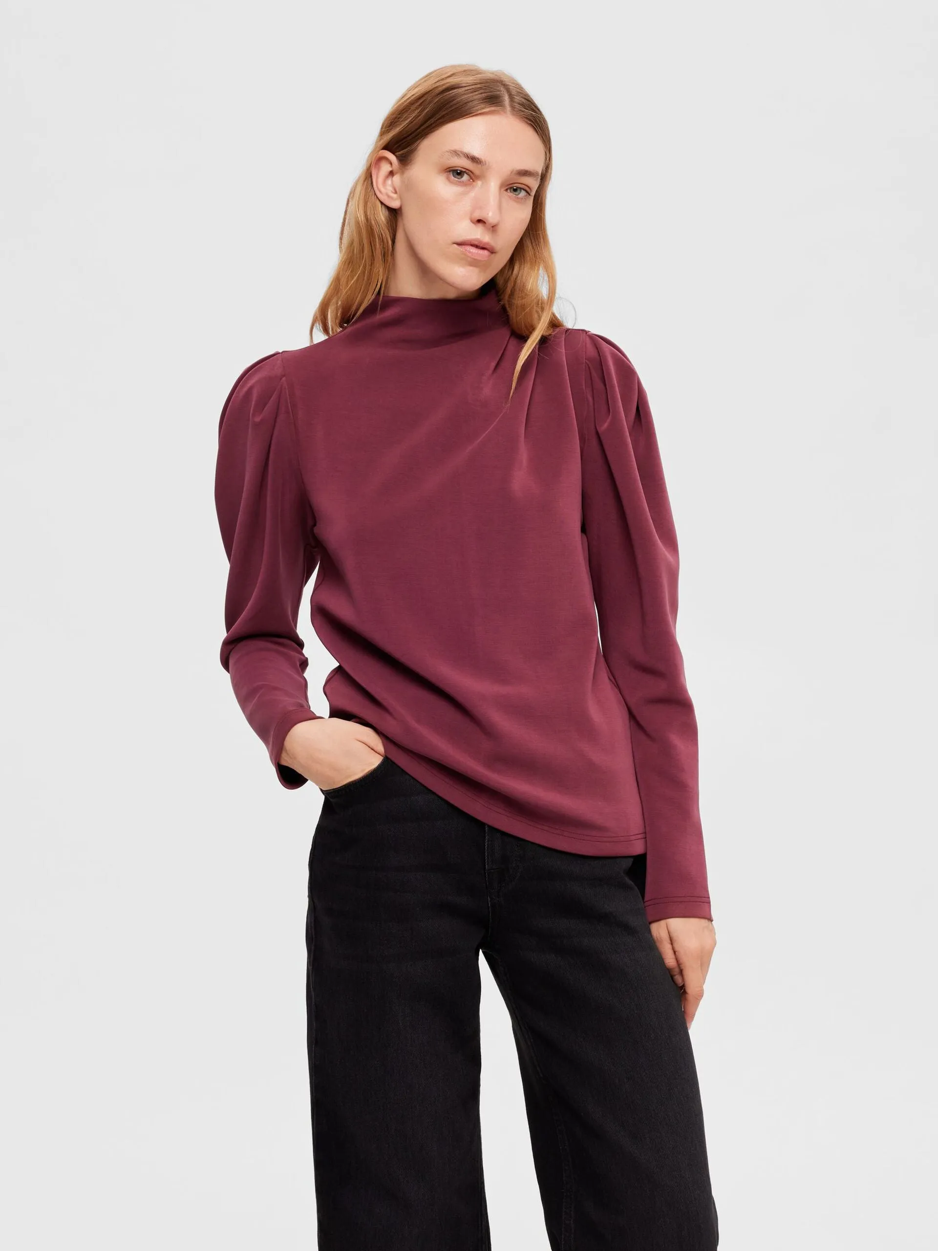 Fenja Ls T-Neck Top - Windsor Wine
