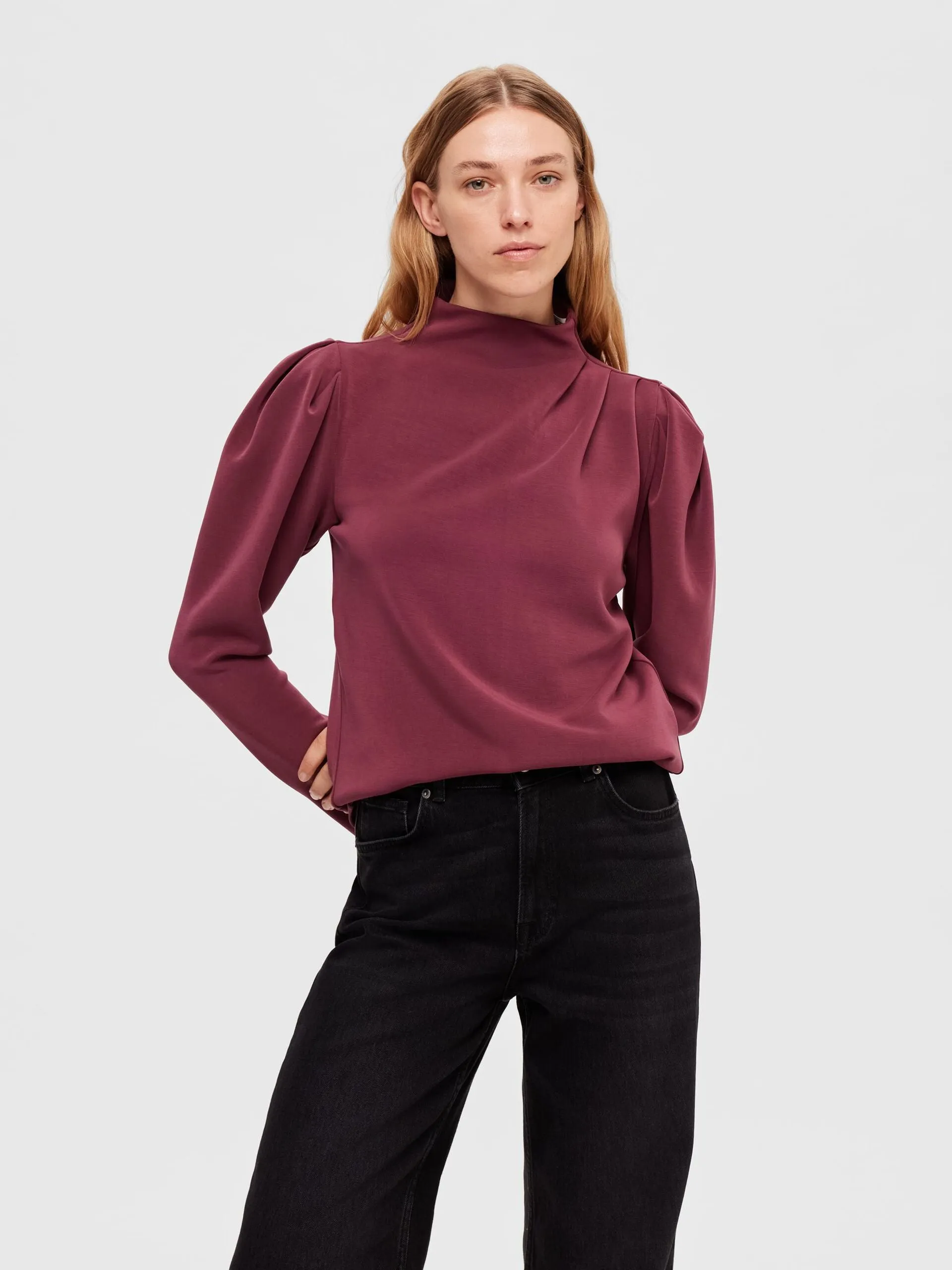Fenja Ls T-Neck Top - Windsor Wine