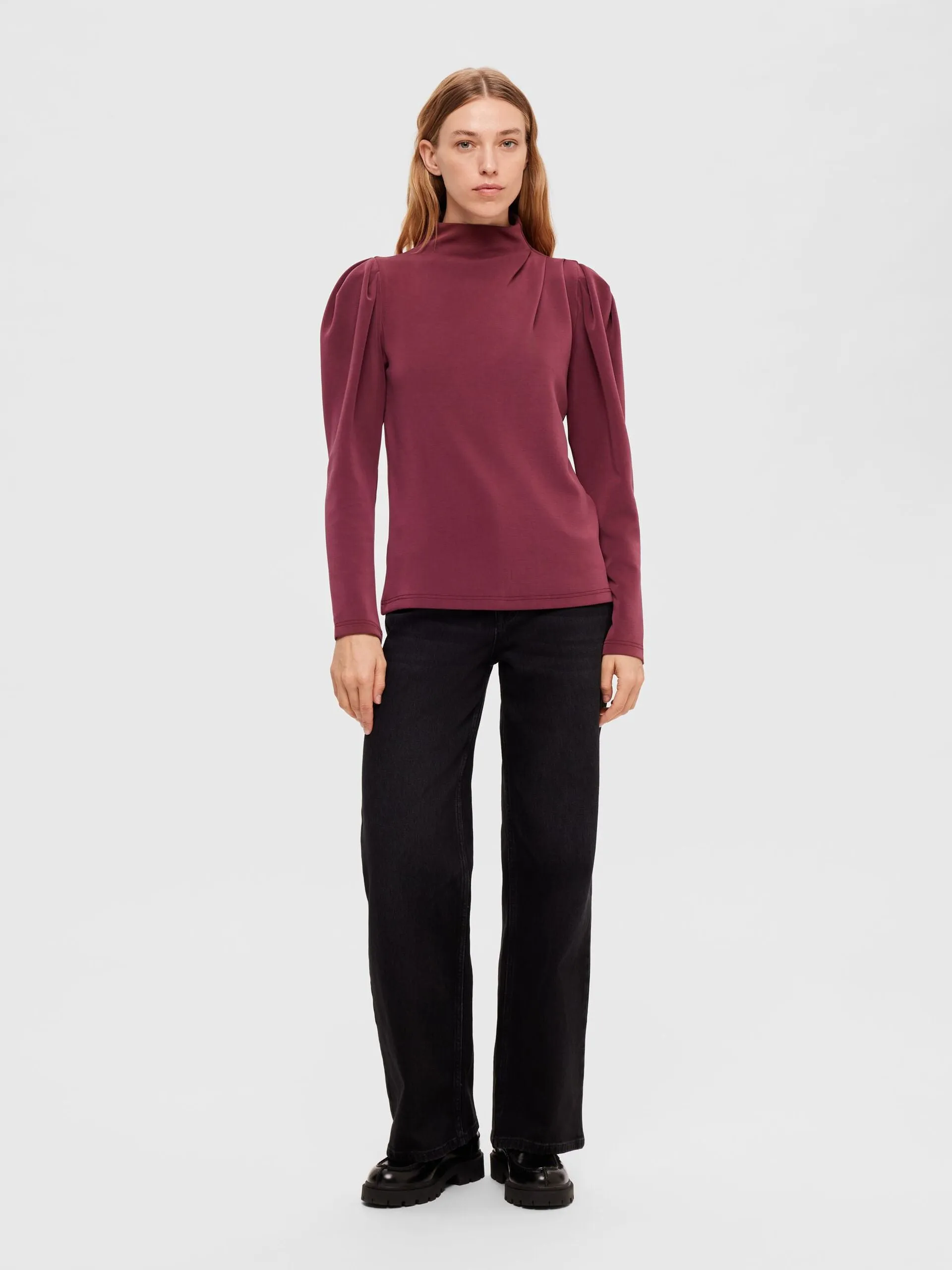 Fenja Ls T-Neck Top - Windsor Wine