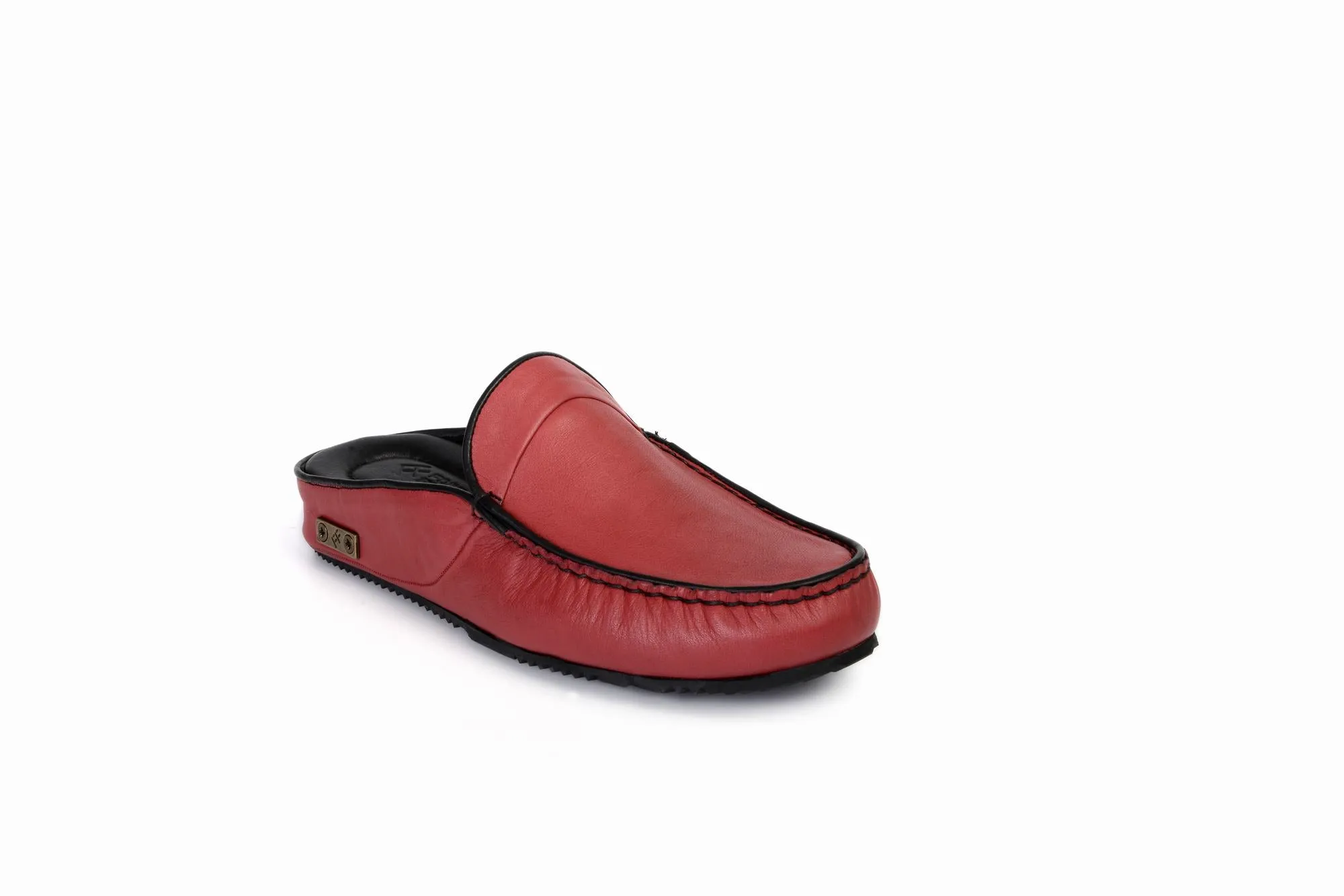 FOOT FEDERATION MOC-TOE WOMEN'S LEATHER SLIPPER U.S FLAG RED