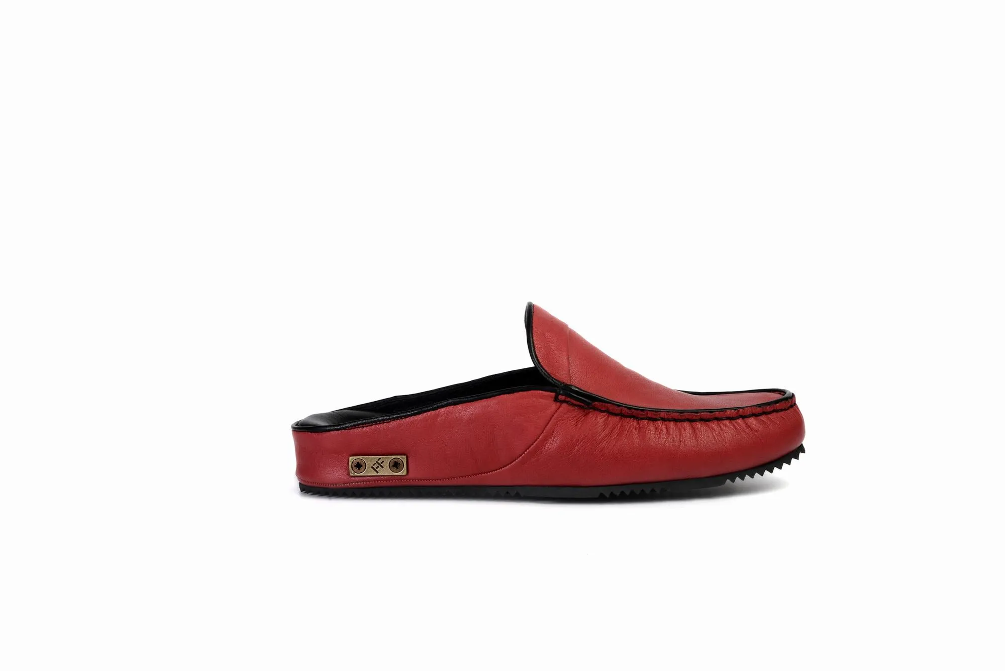 FOOT FEDERATION MOC-TOE WOMEN'S LEATHER SLIPPER U.S FLAG RED