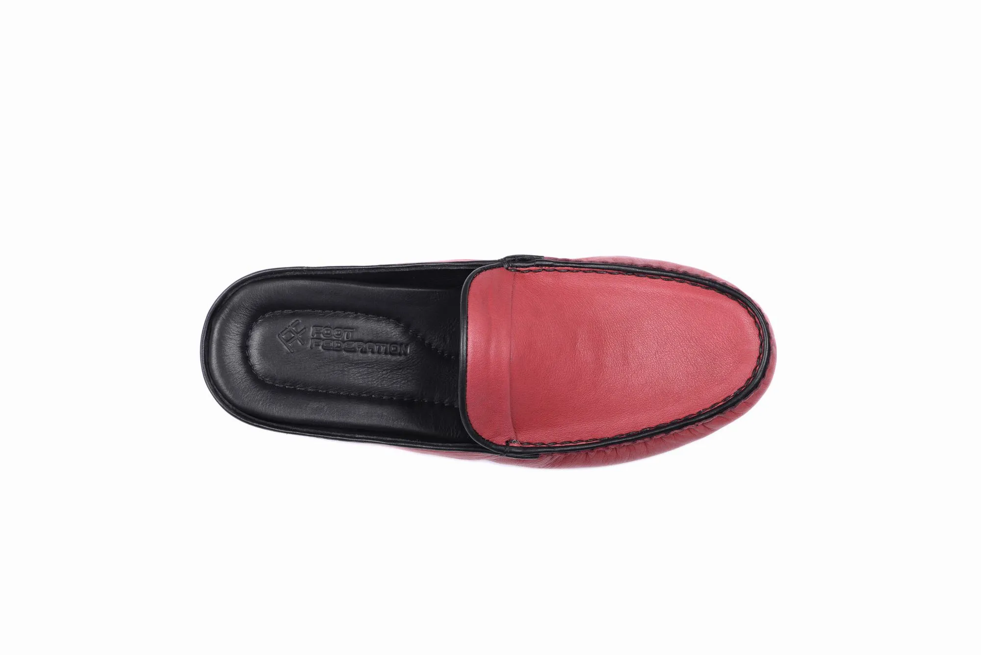 FOOT FEDERATION MOC-TOE WOMEN'S LEATHER SLIPPER U.S FLAG RED