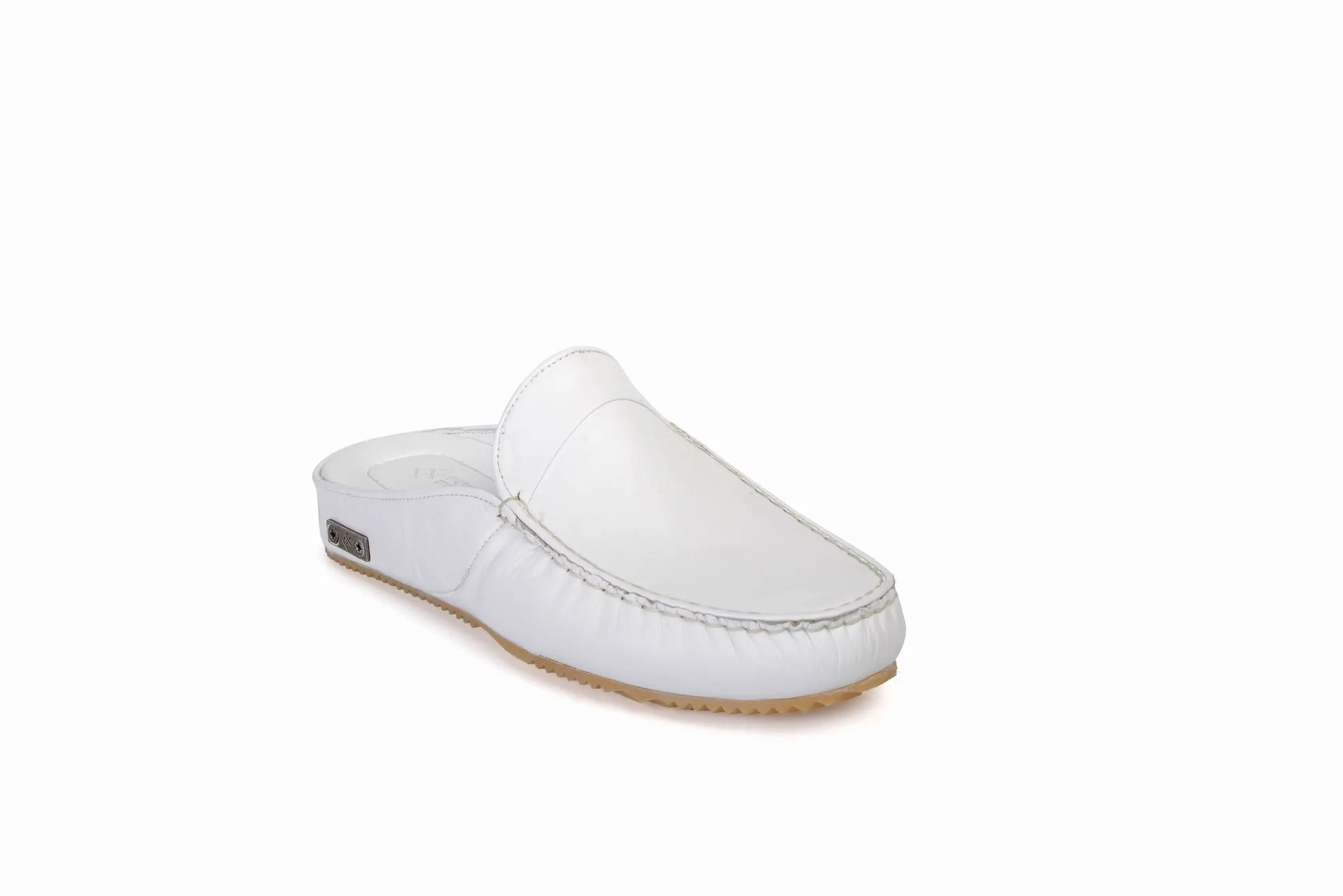 FOOT FEDERATION MOC-TOE WOMEN'S LEATHER SLIPPER WHITE