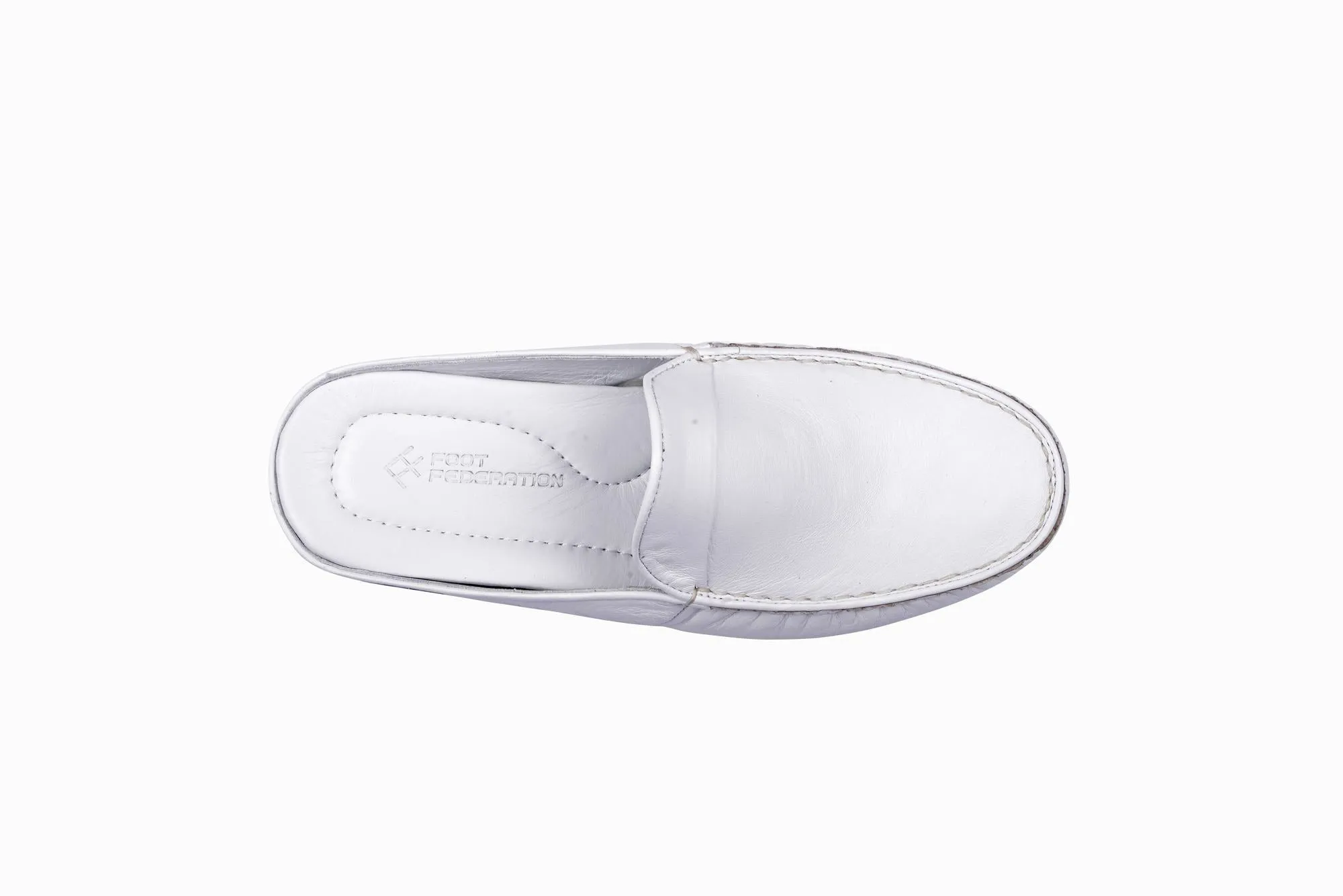 FOOT FEDERATION MOC-TOE WOMEN'S LEATHER SLIPPER WHITE