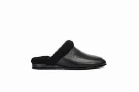 FOOT FEDERATION NATURAL FUR LINED MOC-TOE MEN'S LEATHER SLIPPER BLACK