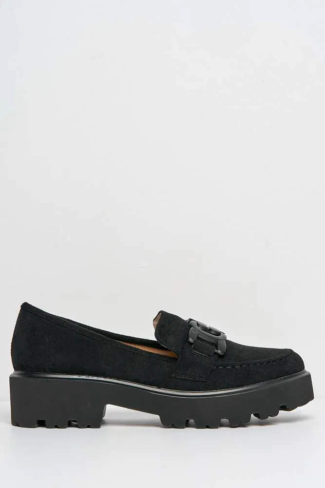 Lisa Chunky Sole Loafers in Black Suede