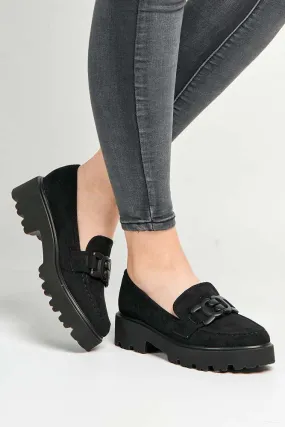 Lisa Chunky Sole Loafers in Black Suede